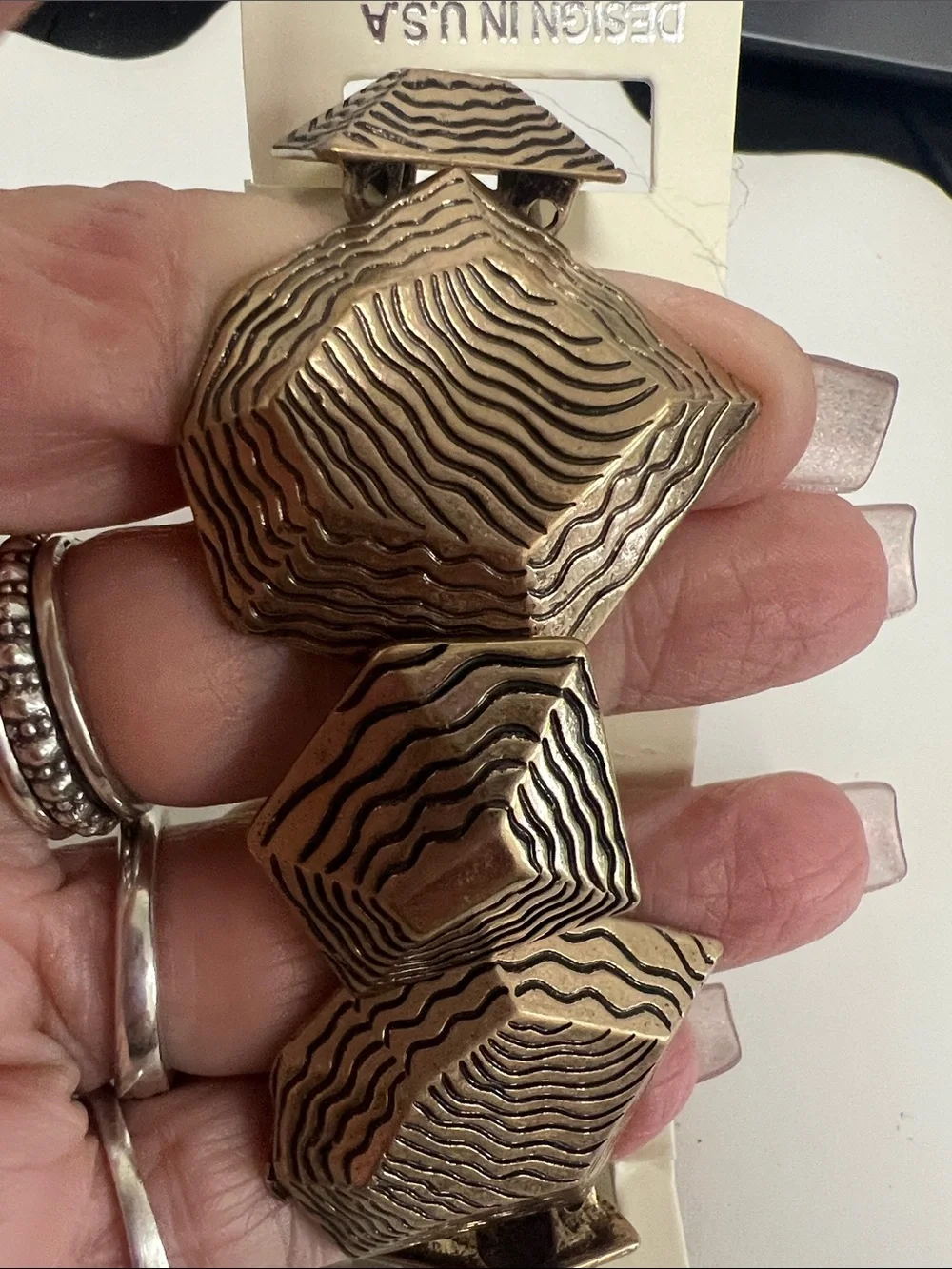 DaVinci Bronze-Tone Geometric stretch bracelet